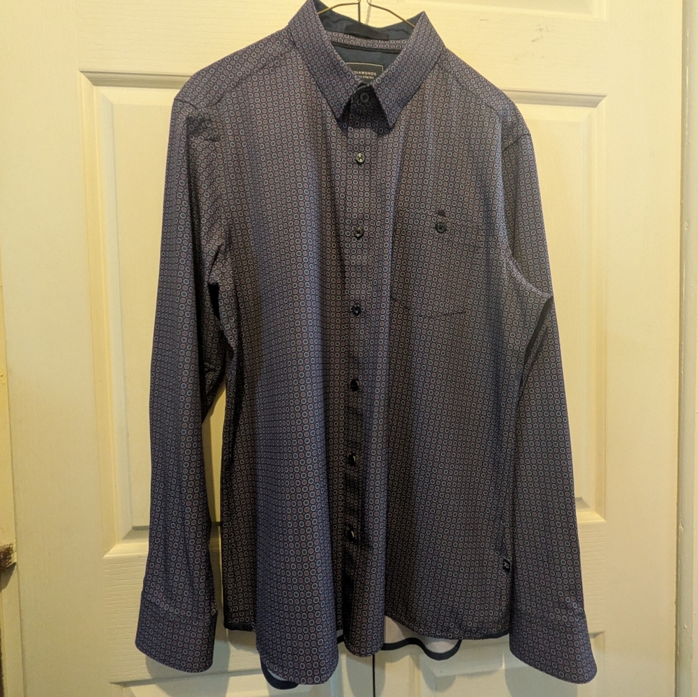 7 Diamonds Liberty Navy Pink Geometric Button Down Shirt Woven Size M Like New!